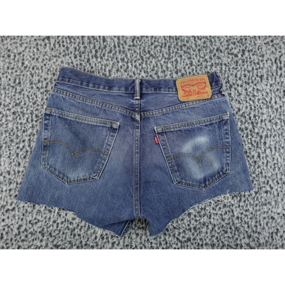 Levis 505 Regular‎ Fit Denim Shorts Mens 32 Blue Good Raw Hem Cutoff Jean Shorts